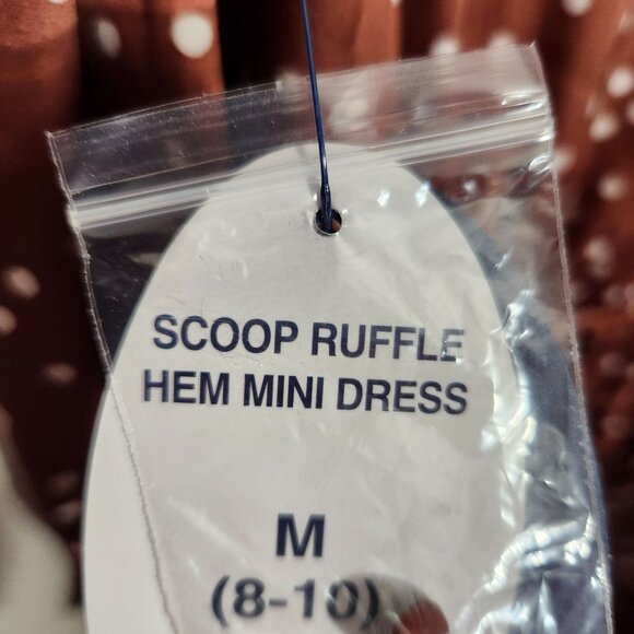 Scoop Dress Womens Medium Ruffle Elastic Waist Rust Polka Dot Long Sleeve New - Picture 5 of 14